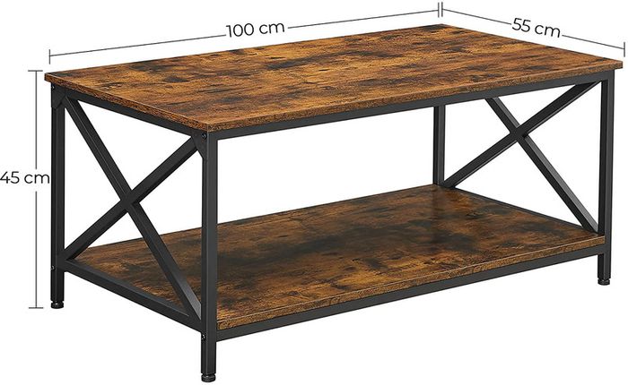 Coffee Table with X-Shaped Struts, Steel Frame and Shelves, 100 x 55 x 45 cm, Industrial Design, Country House Style, Vintage Brown / Black