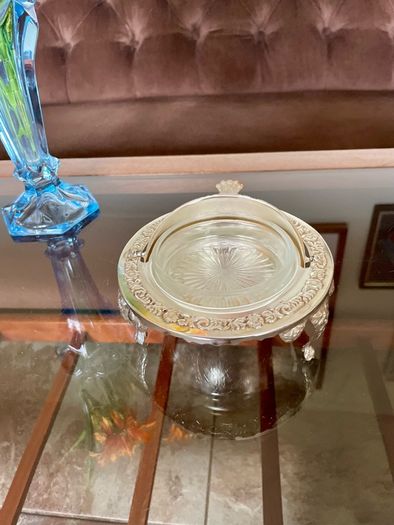 Vintage Silver Colour Roll Top Butter Dish with Glass Insert or Ornate Caviar Server