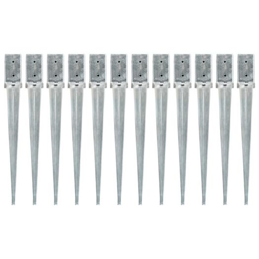 Ground Spikes 12 pcs Silver 8x8x76 cm Galvanised Steel