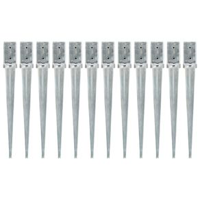 Ground Spikes 12 pcs Silver 8x8x76 cm Galvanised Steel