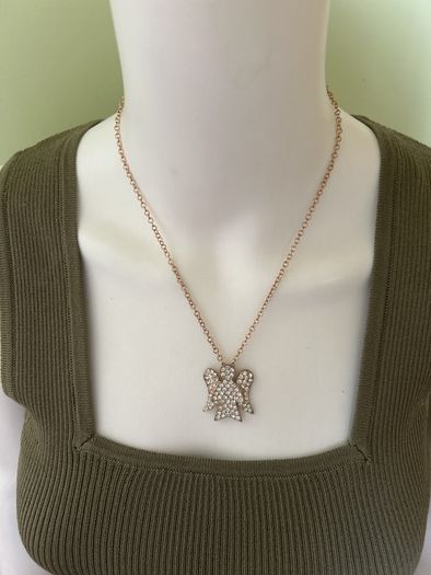 Gold tone sparkling angel pendant chain necklace