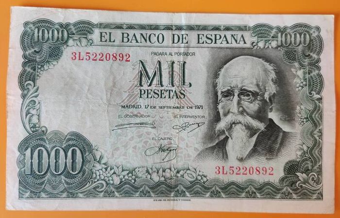 Spain 1000 Pesetas 1971 Jose Echegaray