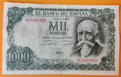 Spain 1000 Pesetas 1971 Jose Echegaray