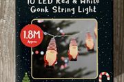 Christmas Santas Savers 10 LED Red &amp; White Gonk String Light