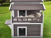 main image for ad Outdoor Indoor  Cat House 2-story Wooden Feral Cat Shelter with Balcony &amp; Roof