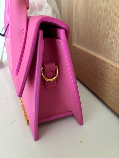 New Jacquemus Le Chiquito Long Pink Leather Top Handle Bag Strap Dust Bag