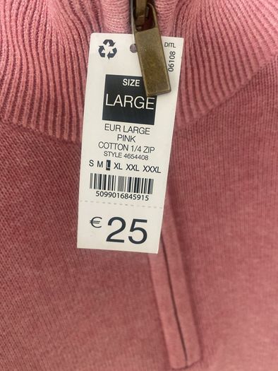 1/4 Zip  Dunnes Pink Cotton