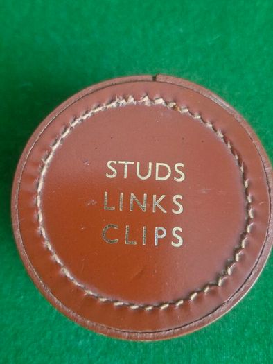 Vintage Real Hide Leather Round Stud & Cufflink Box