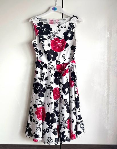 Belle Poque Floral Fit & Flare Dress UK 14/16 Full Skirt Vintage Style