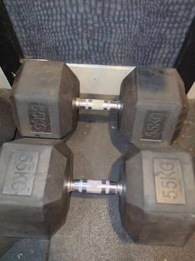 55kg Rubber Hex Dumbells