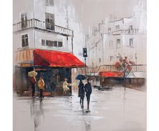 Stunning Rainy Paris Cafe Canvas Art 80x80cm