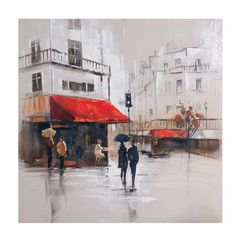 Stunning Rainy Paris Cafe Canvas Art 80x80cm