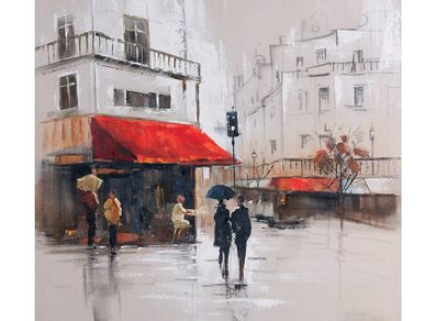 Stunning Rainy Paris Cafe Canvas Art 80x80cm