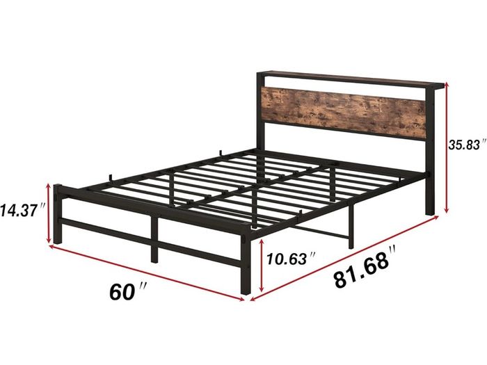 5ft King Metal Platform Bed Frame with Wooden Storage Shelf