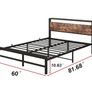 5ft King Metal Platform Bed Frame with Wooden Storage Shelf Image 7