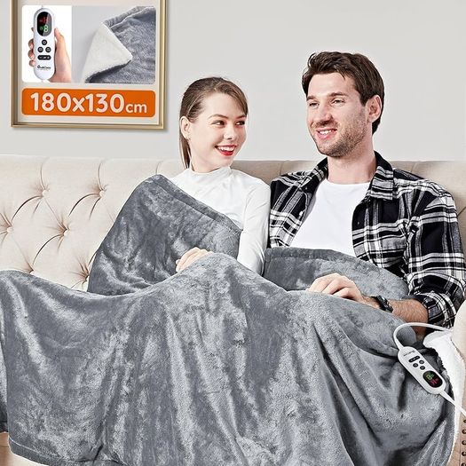 Electric Heated Blanket Throw 130/ 180 Flannel Sherpa, Fast Heating, 10 Heat Levels 9H Auto Off LED Controller Overheat Protection  Machine Washable  ETL Certified Grey