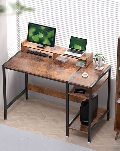 Computer Desk with Storage Shelves Study Gaming Desk for Small Spaces, Laptop Desk Rustic Writing Table for Home Office, Workstation with Large Monitor Stand (FREE SHIPPING)
