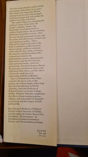 The Government And Politics Of Ireland By Basil Chubb. Hardback With Dustjacket In Good Condition.