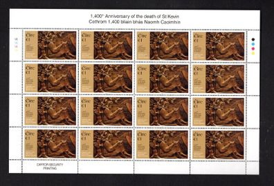 2018 Ireland The 1400th Anniversary of the Death of Saint Kevin, 498-618 Commemorative Stamp Sheet Mint Never Hinged (MNH)
