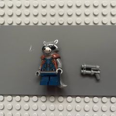 lego super heroes sh0384 Rocket Raccoon minifigure - Dark Blue and Reddish Brown Outfit, Dark Bluish Gray Head