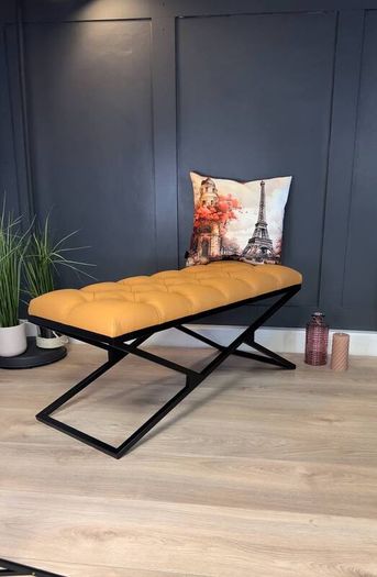 Metal-Framed Velvet Bench 100x40cm  Modern X-Frame Accent