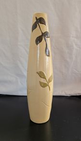 Tall Ceramic Vase Cream Green Botanical Branch Slim 40cm Modern Decor