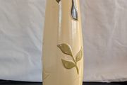 Tall Ceramic Vase Cream Green Botanical Branch Slim 40cm Modern Decor