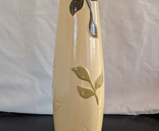 Tall Ceramic Vase Cream Green Botanical Branch Slim 40cm Modern Decor