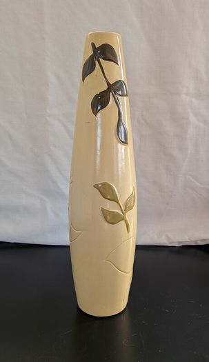 Tall Ceramic Vase Cream Green Botanical Branch Slim 40cm Modern Decor