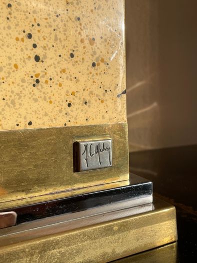 Mid Century French Table Lamp, Vintage Jean Claude Mahey, Lacquer Brass Chrome, 70s