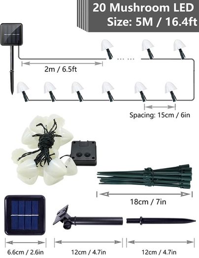 20 LED Solar Garden Lights, 8 Modes Mushroom Pathway Lights Outdoor, 5M/16.4 Ft Garden Landscape Stake Lights, Waterproof Solar Ground Lamps for Yard, lawns, Wedding Party Decoration, Warm White (FREE POSTAGE)