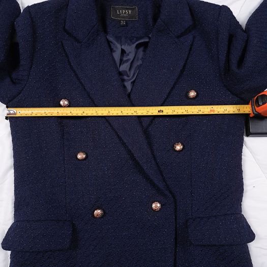Lipsy Navy Blue Textured Boucle Double-Breasted Tailored Blazer Jacket 10UK/38EU