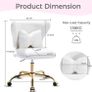 Vanity Chair with Gold Wheels & Bow Pillow, Fluffy Desk Chairs for Home Office & Bedroom, Height Adjustable& Easy to Assemble,White Image 5
