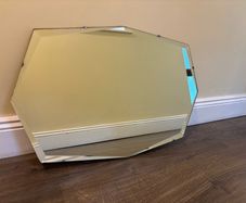 Original Art Deco Bevelled Glass Wall Mirror with Wooden Backing