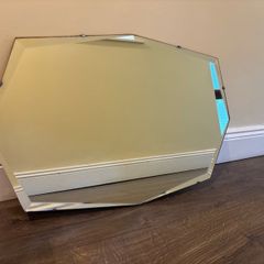 Original Art Deco Bevelled Glass Wall Mirror with Wooden Backing
