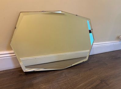 Original Art Deco Bevelled Glass Wall Mirror with Wooden Backing