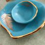 7 trinkelt itmes Large Mint Green Fern Bowl and small bowl DANU Designer Ceramics 20.00 E.Crystal glass lided trinklet dish 15.00 E.Gold dish 10.00E.  Southe afirca bowl smale on 8.00 E. other        larger one 10.00E.  Marccoin one 8.00E.  wood trinklet  Image 3
