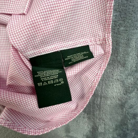 LAUREN RALPH LAUREN Fitted Non Iron Mens Shirt Pink Striped Long Sleeve 15.5 E39