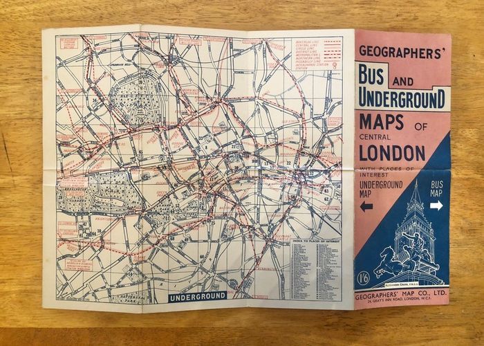Vintage 1960's London Underground & Bus Map