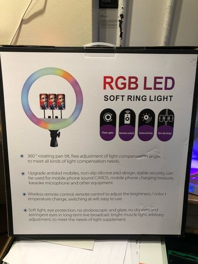 14 Inch RGB Ring Light w Remote and 3 Phone Holders + music sinc