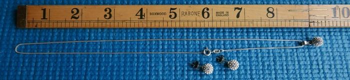 925 Sterling Silver Shamballa Style Crystal Disco Ball Earrings Pendant + Necklace Set