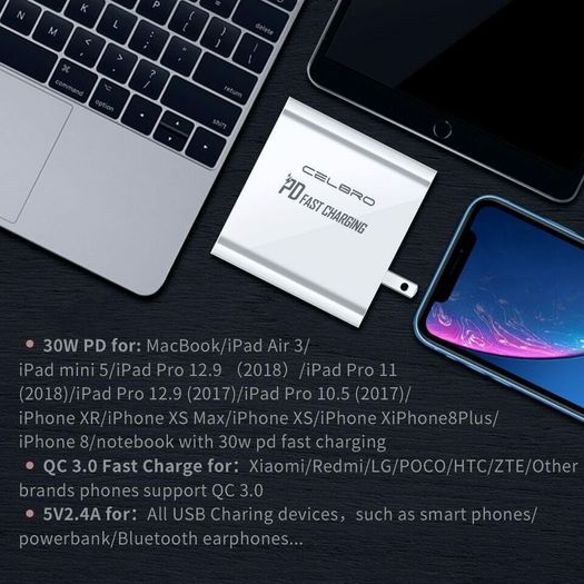 CELBRO QC 3.0 & PD/QC4.0 USB 4 Ports Wall Fast Charger 48W [3 Power Plugs (US/EU/UK)] (Brand New/Warranty)