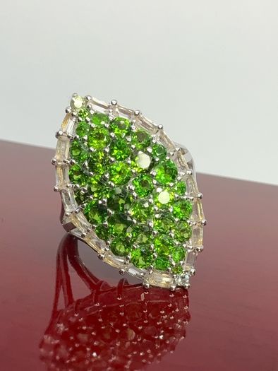 Silver Chrome Diopside & White Topaz Halo Ring
