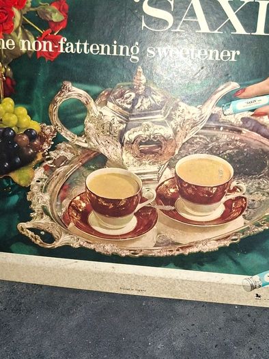 Antique Large Showcard Advertisement Sign SAXIN, Non-Fattening Sugar Substitute/Sweetener 1900s