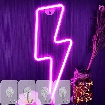 NEW SALE | LED Lightning Bolt Neon Light Neon Wall Signs for Bedroom Pink Lightning LED Neon Light Sign Wall Lamp Battery/USB Powered