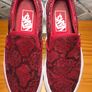 Vans Off The Wall Red Snakeskin Pattern Girls Unisex Laceless Slip On Trainers UK2.5 EUR34.5 Image 5