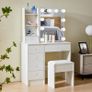 Dressing Table with Sliding Mirror and Stool, Vanity Desk with Adjustable Brightness, Makeup Table with 6 Drawers and 6 Shelves, White, 80x36x131 cm Image 4