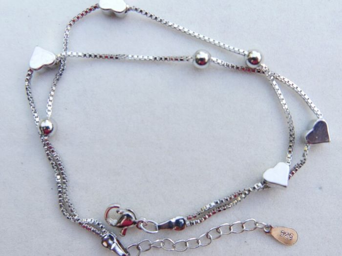 Vintage Sterling Silver 925 Cute Double Heart Charm Bracelet 4,30g