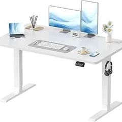 Electric Standing Desk 120x60cm Sit Stand Table Height Adjustable with Backpack Hook and Memory Smart Pannel, Home Office, White