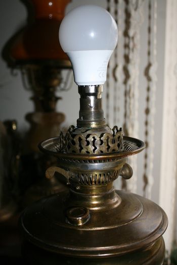 Vintage 1800s Oil Lamp Converted To Electric Oil Gwtw Table Lamp With Milk Glass Shade H-22"
